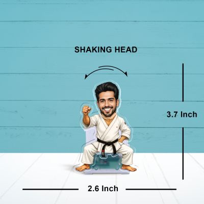 Personalized Bobblehead Caricature with Solar Powered Moving Head for Car Dashboard, Office, Home & Tabletop Decor Gift for Karate Master & Funny Gift for Friends